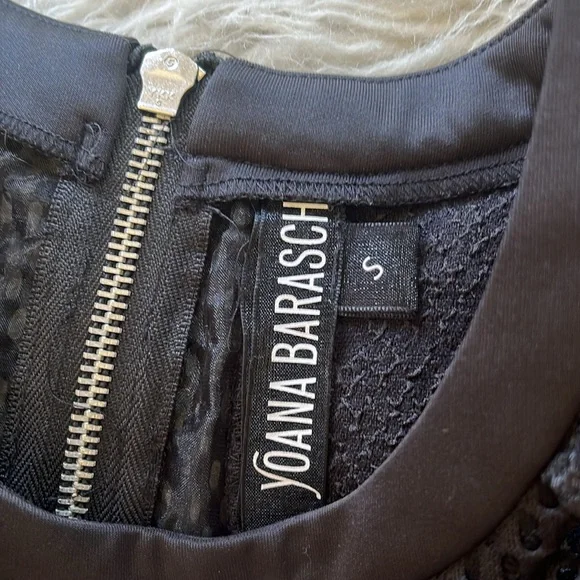 like new Yoana Baraschi black crepe mesh detailed scoop neck zip up dress size S - Picture 8 of 12